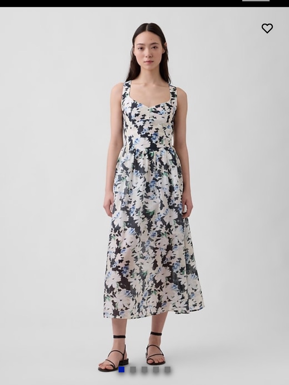 GAP White Floral Midi Dress with Blue and Black Accents